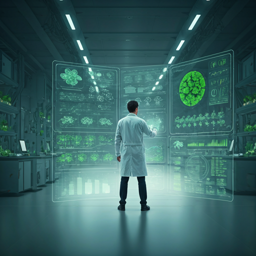 A modern research lab with holographic biological data - Research Tier.